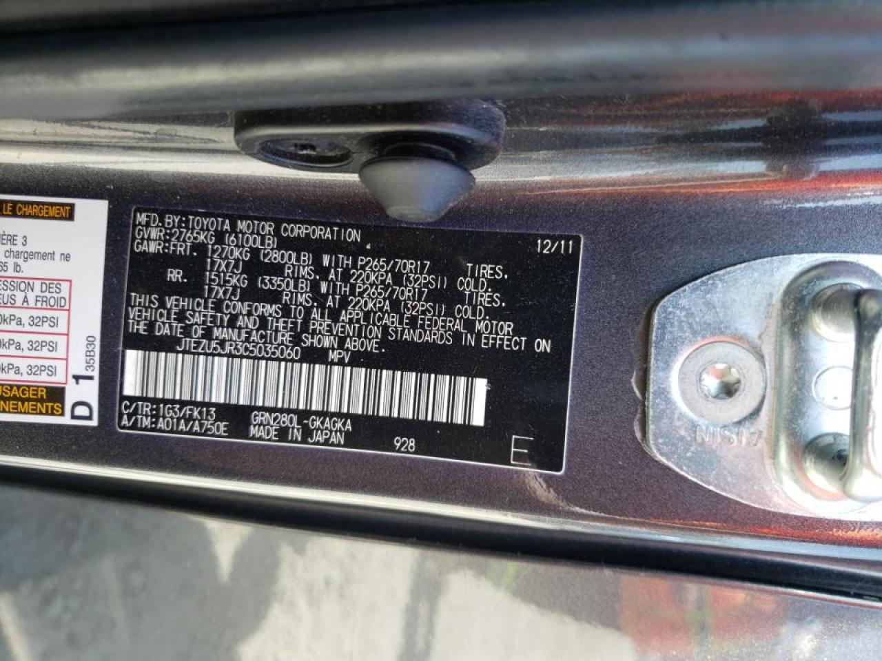 Photo 10 from auction – 2012 TOYOTA 4RUNNER SR with VIN JTEZU5JR3C5035060