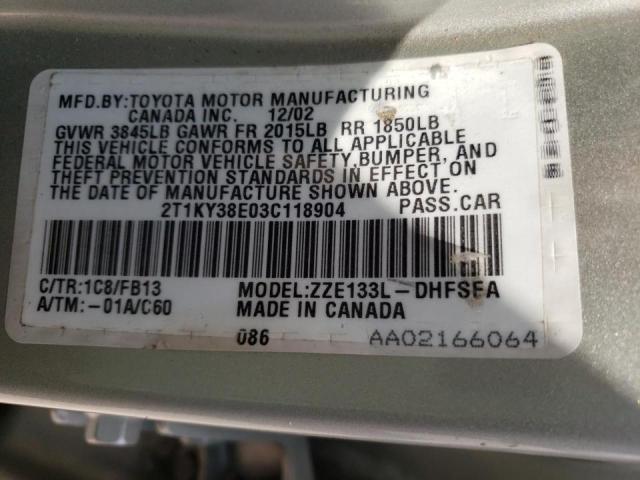 Photo 10 from auction – 2003 TOYOTA MATRIX with VIN 2T1KY38E03C118904