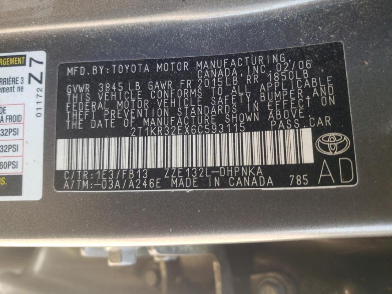 Photo 10 from auction – 2006 TOYOTA COROLLA MA with VIN 2T1KR32EX6C593115