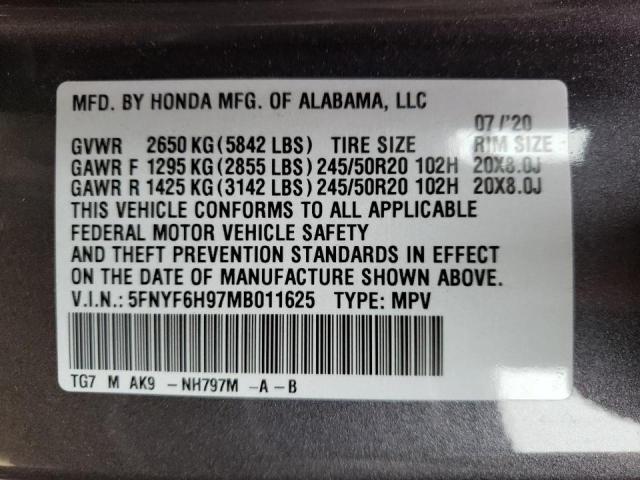 Photo 10 from auction – 2021 HONDA PILOT TOUR with VIN 5FNYF6H97MB011625