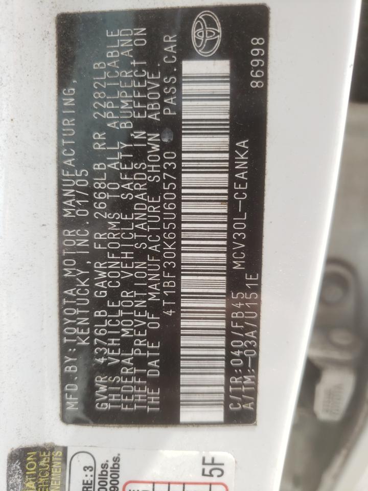 Photo 10 from auction – 2005 TOYOTA CAMRY LE with VIN 4T1BF30K65U605730