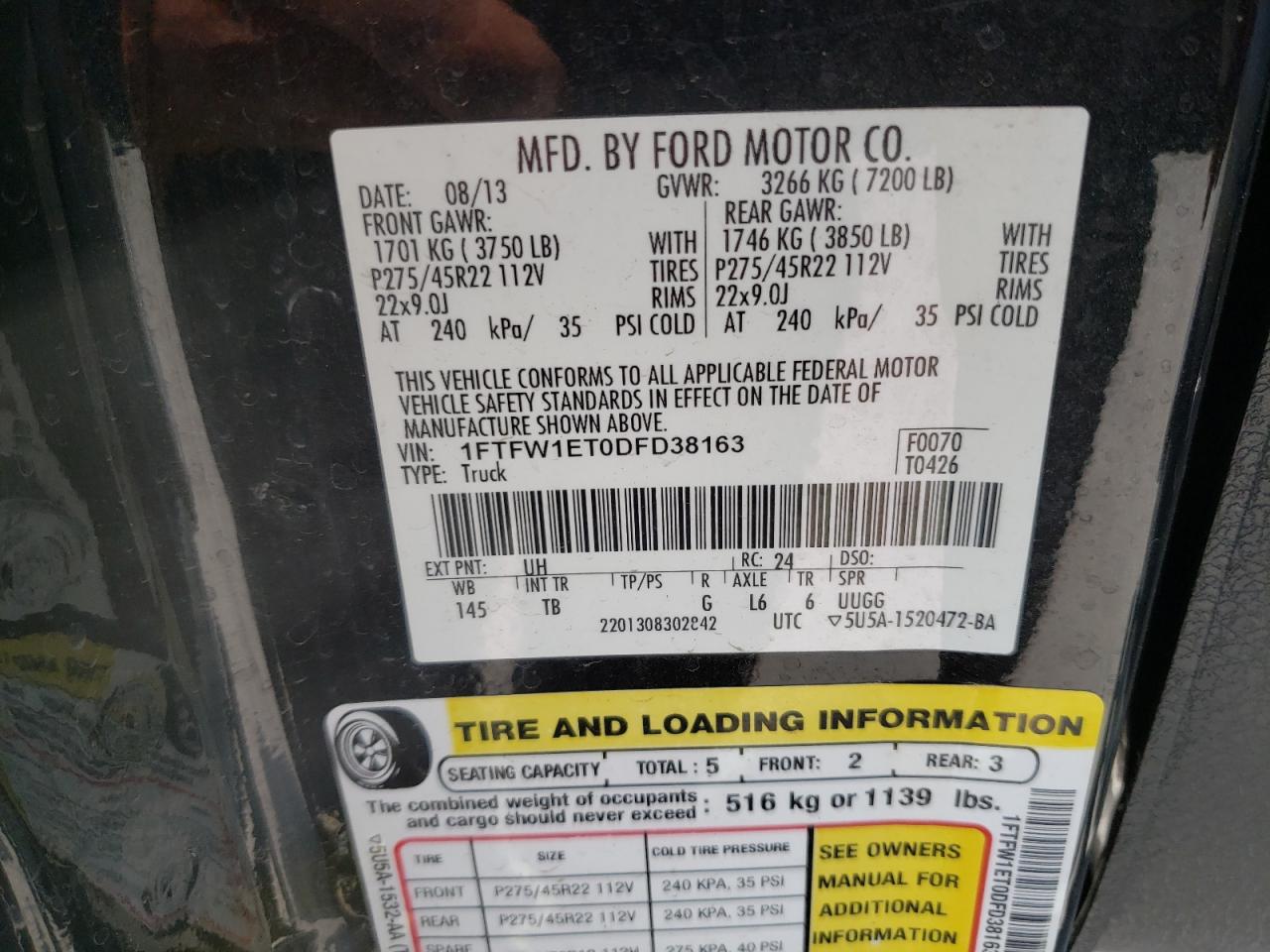 Photo 10 from auction – 2013 FORD F150 SUPER with VIN 1FTFW1ET0DFD38163
