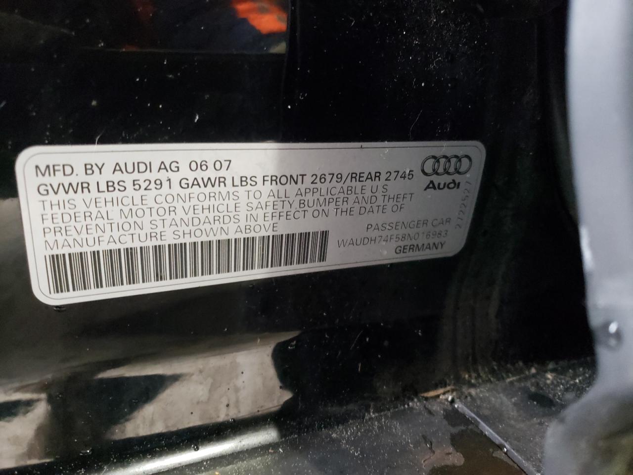 Photo 10 from auction – 2008 AUDI A6 3.2 QUA with VIN WAUDH74F58N016983