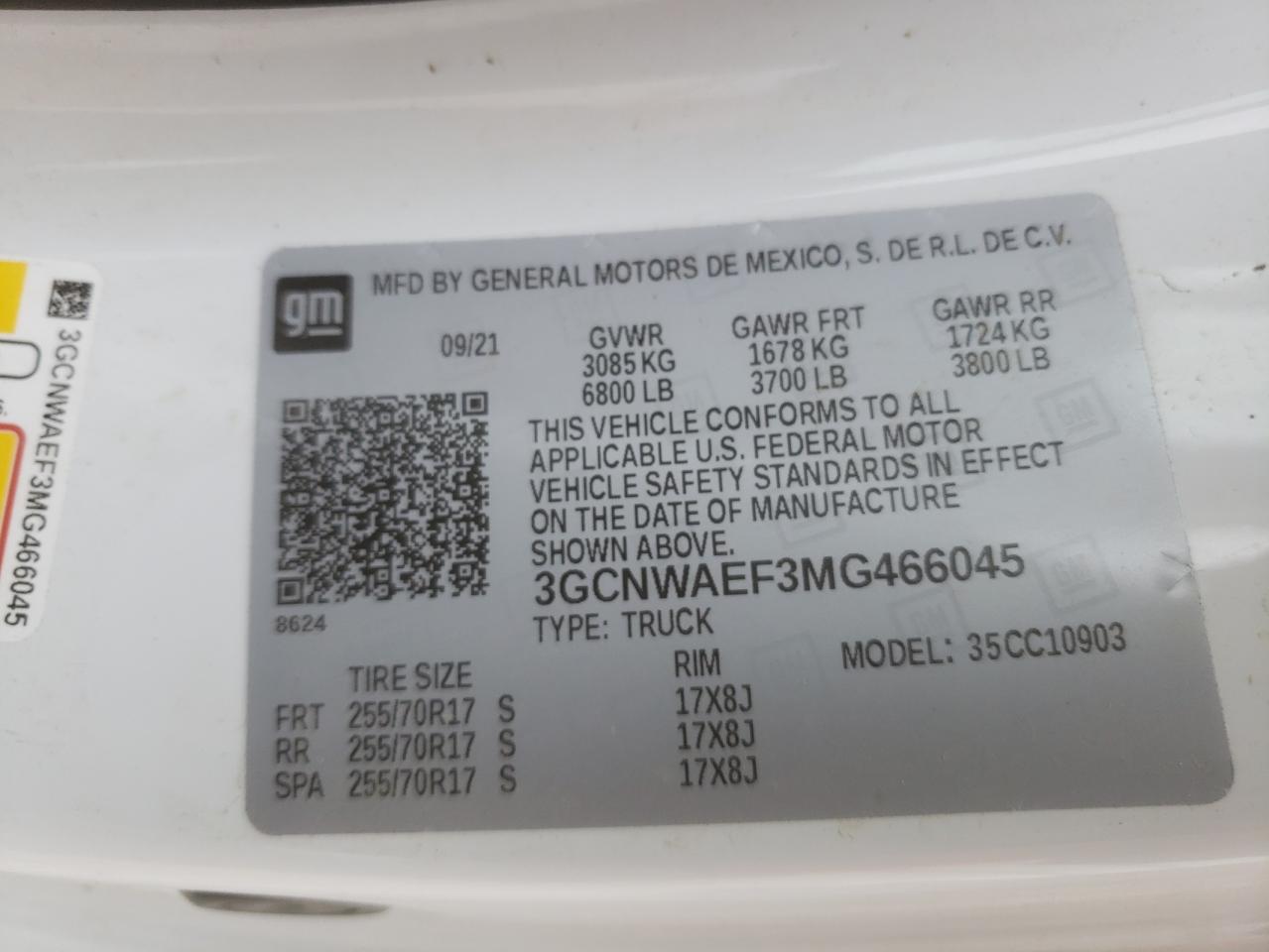Photo 10 from auction – 2021 CHEVROLET SILVERADO with VIN 3GCNWAEF3MG466045