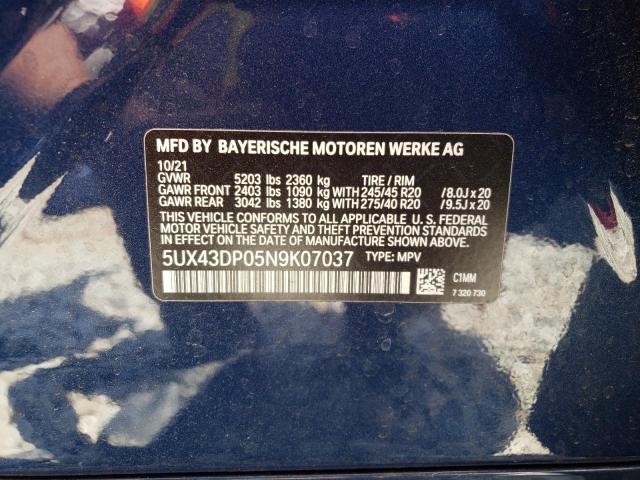 Photo 10 from auction – 2022 BMW X3 SDRIVE3 with VIN 5UX43DP05N9K07037