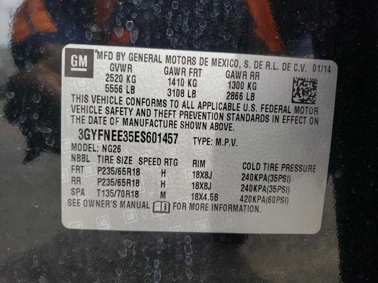 Photo 10 from auction – 2014 CADILLAC SRX LUXURY with VIN 3GYFNEE35ES601457