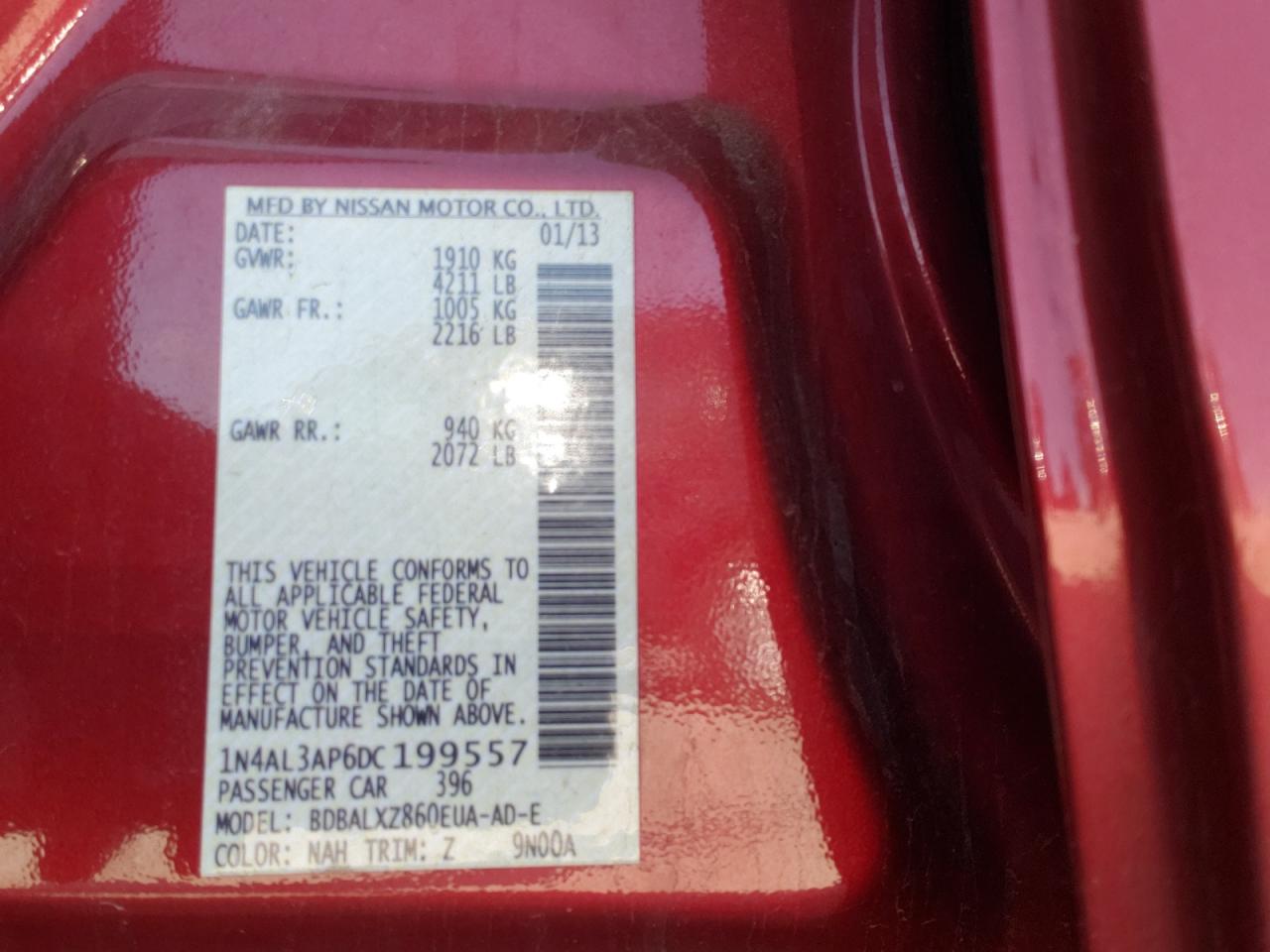 Photo 10 from auction – 2013 NISSAN ALTIMA 2.5 with VIN 1N4AL3AP6DC199557