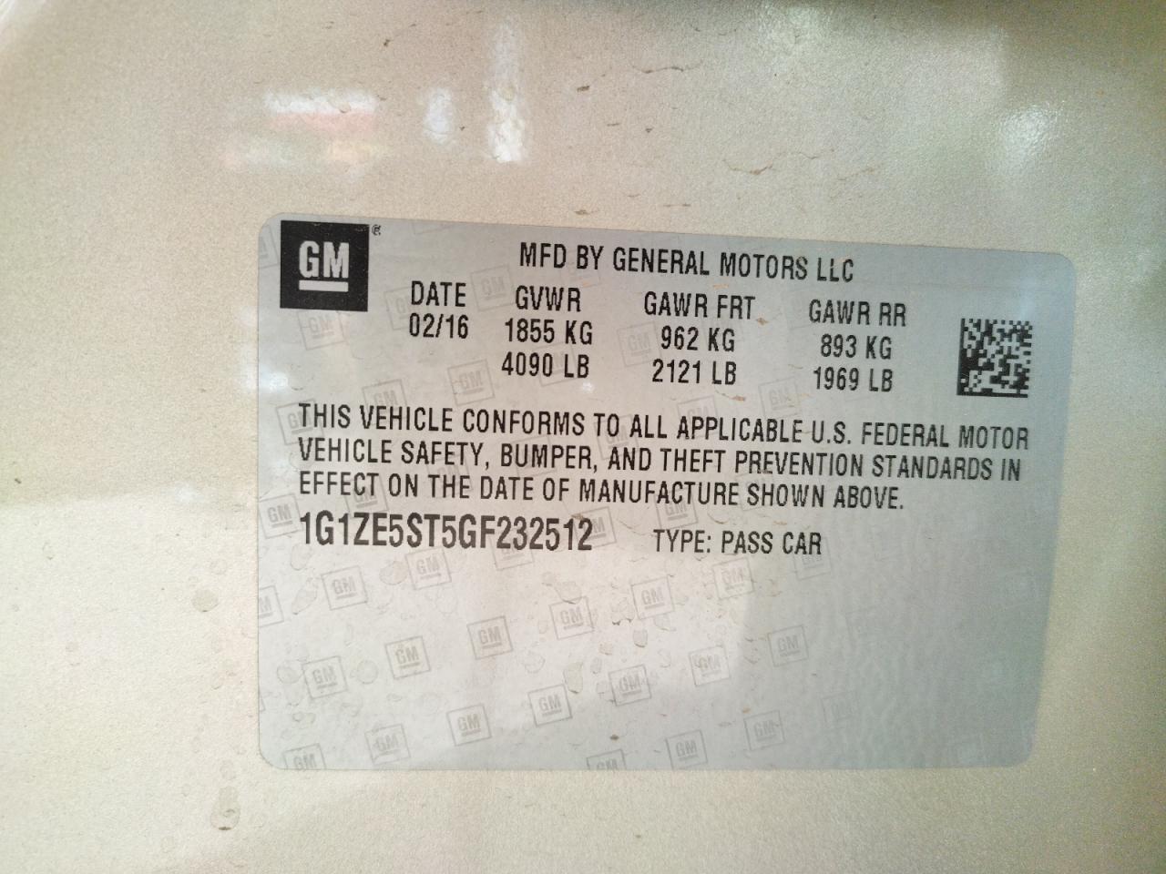 Photo 10 from auction – 2016 CHEVROLET MALIBU LT with VIN 1G1ZE5ST5GF232512