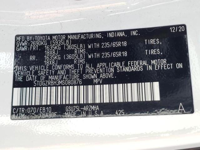 Photo 10 from auction – 2021 TOYOTA HIGHLANDER with VIN 5TDGZRBH3MS080876