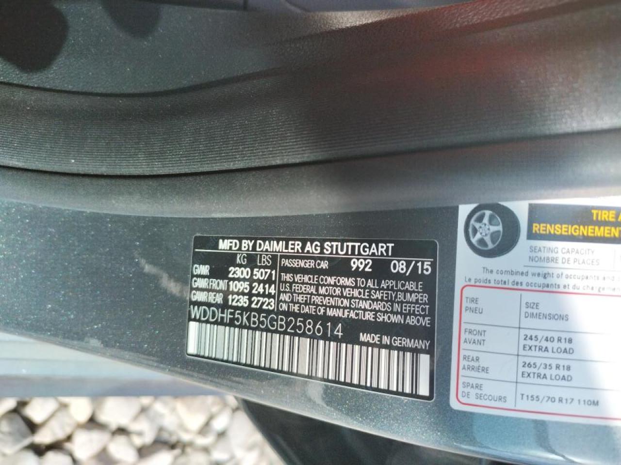 Photo 10 from auction – 2016 MERCEDES-BENZ E-CLASS E3 with VIN WDDHF5KB5GB258614
