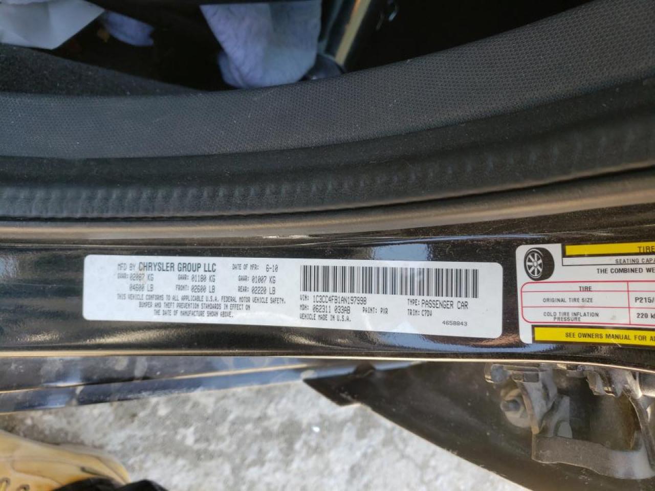 Photo 10 from auction – 2010 CHRYSLER SEBRING TO with VIN 1C3CC4FB1AN197998