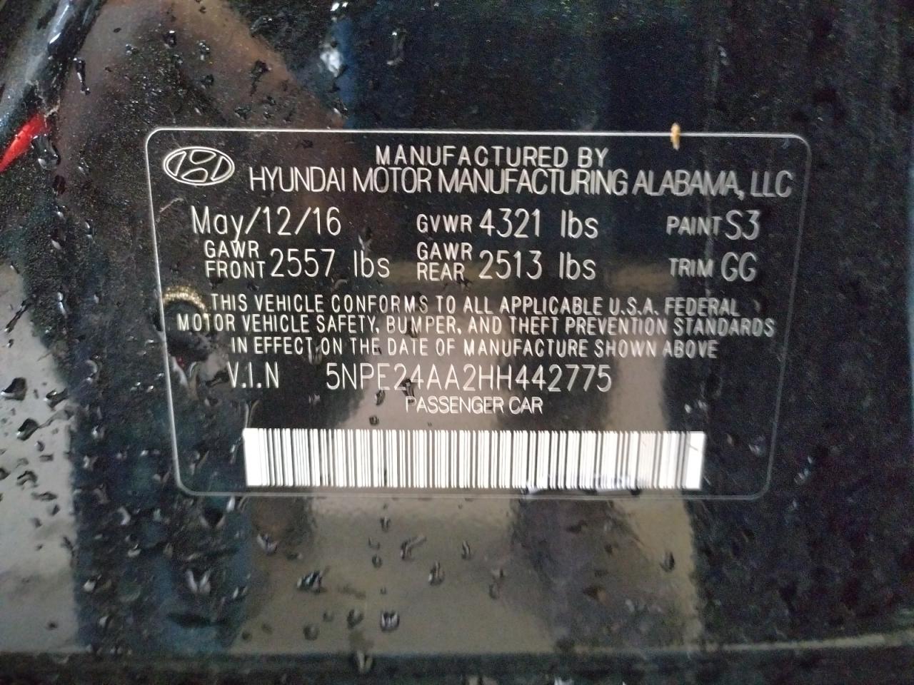 Photo 10 from auction – 2017 HYUNDAI SONATA ECO with VIN 5NPE24AA2HH442775