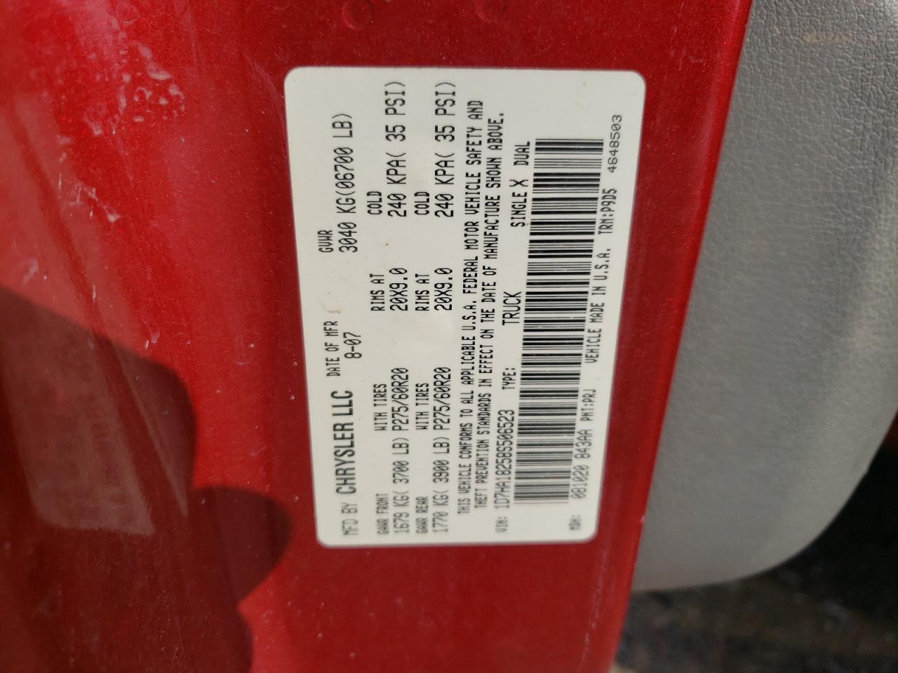 Photo 10 from auction – 2008 DODGE RAM 1500 S with VIN 1D7HA18258S506523