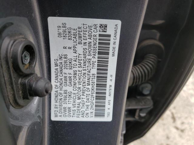 Photo 10 from auction – 2019 HONDA CIVIC LX with VIN 2HGFC2F63KH587528