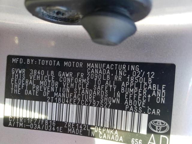 Photo 10 from auction – 2012 TOYOTA COROLLA with VIN 2T1BU4EE7CC797527