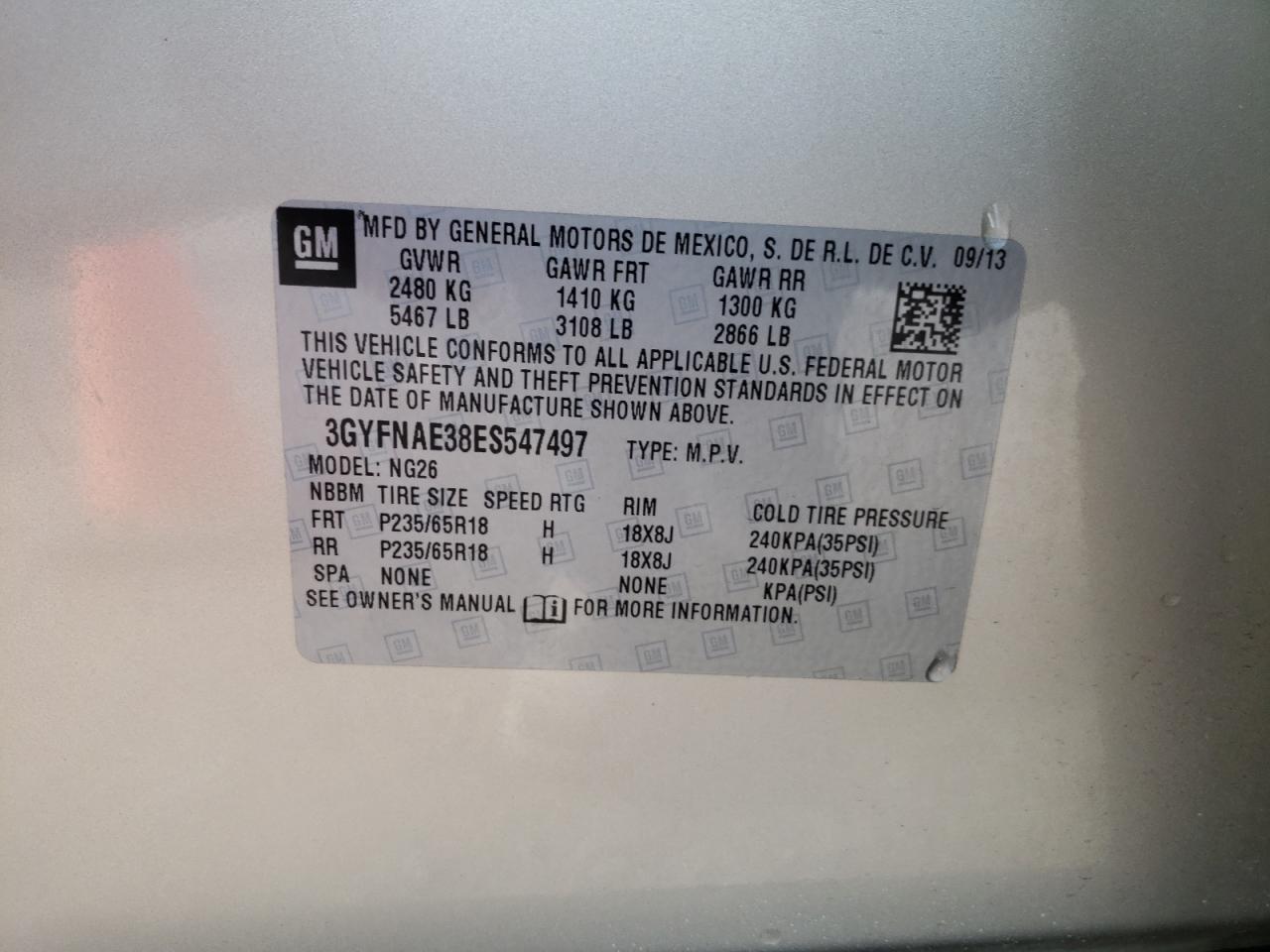 Zdjęcie 10 z aukcji – 2014 CADILLAC SRX z VIN 3GYFNAE38ES547497