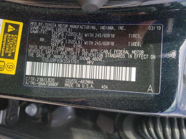 Photo 10 from auction – 2019 TOYOTA HIGHLANDER with VIN 5TDJZRFH3KS591761