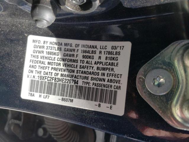 Photo 10 from auction – 2017 HONDA CIVIC EX with VIN 19XFC2F83HE220794