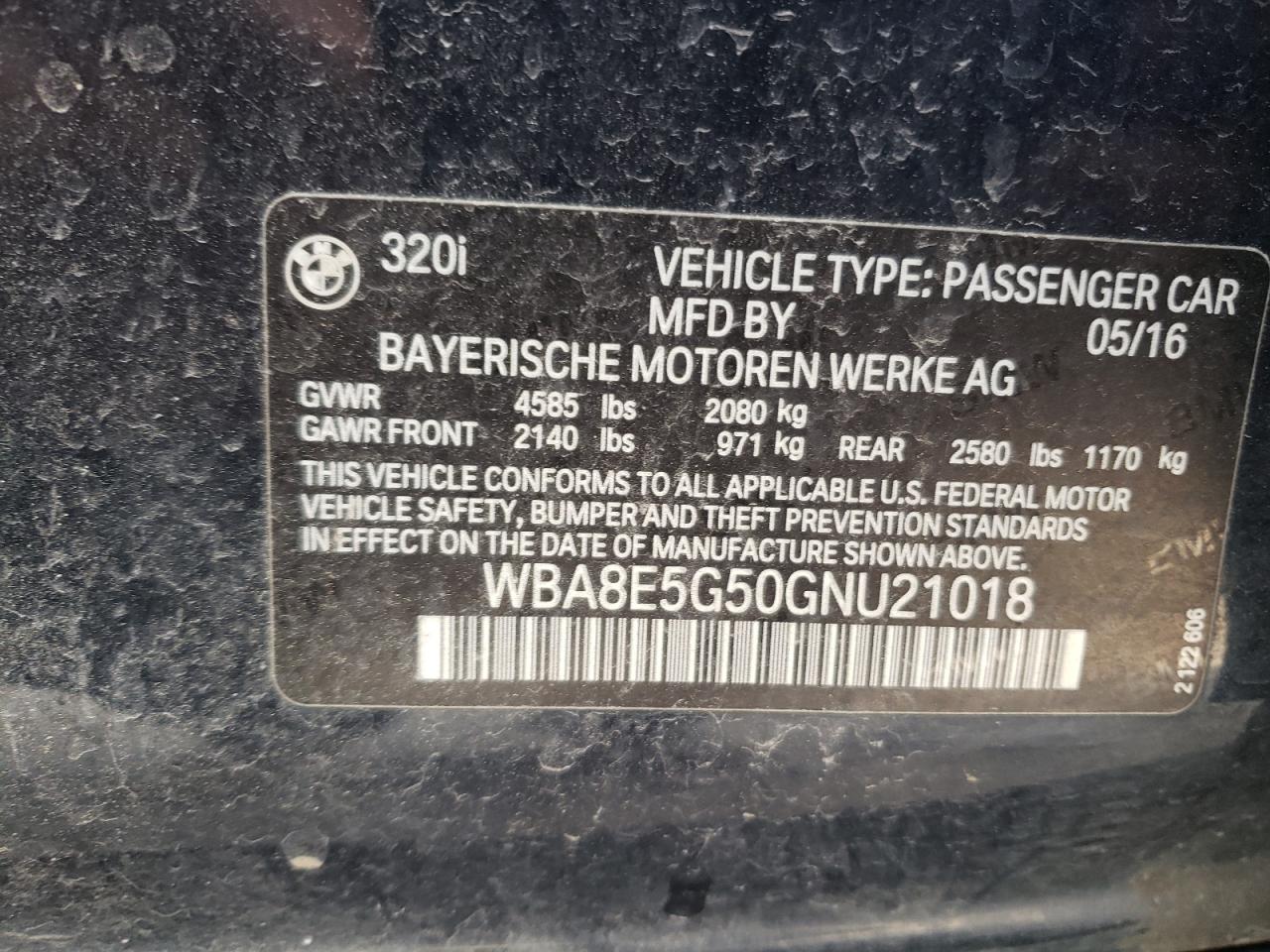 Photo 10 from auction – 2016 BMW 320 XI with VIN WBA8E5G50GNU21018
