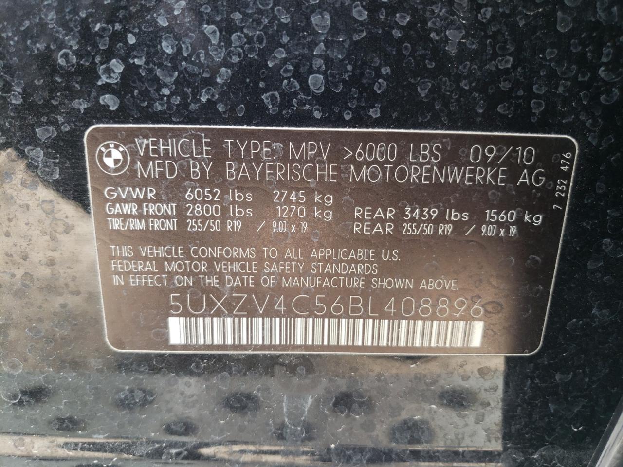 Photo 10 from auction – 2011 BMW X5 XDRIVE3 with VIN 5UXZV4C56BL408896