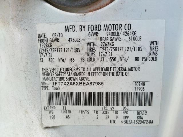 Photo 10 from auction – 2011 FORD F250 SUPER with VIN 1FT7X2A6XBEA87985