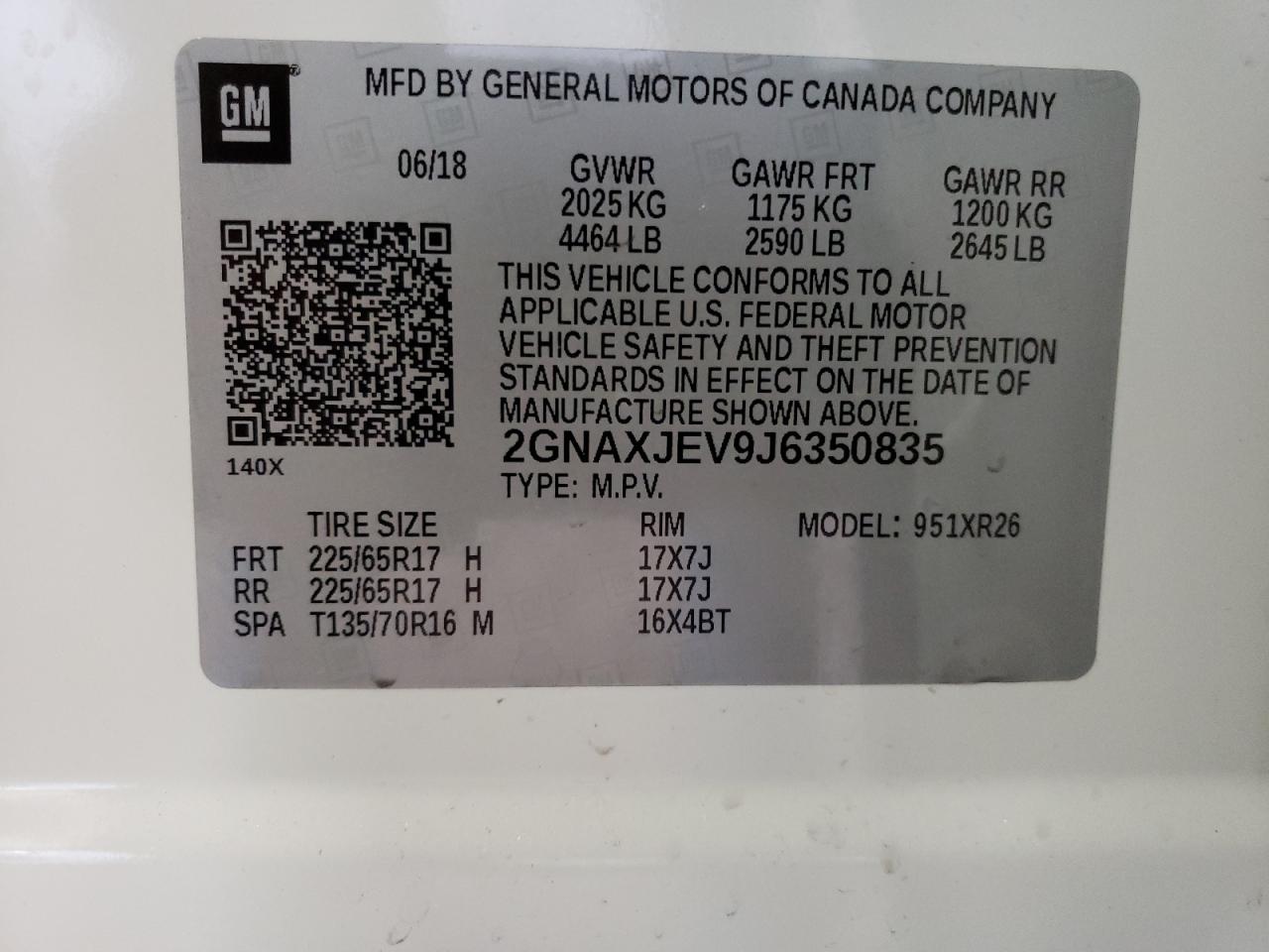 Photo 10 from auction – 2018 CHEVROLET EQUINOX LT with VIN 2GNAXJEV9J6350835
