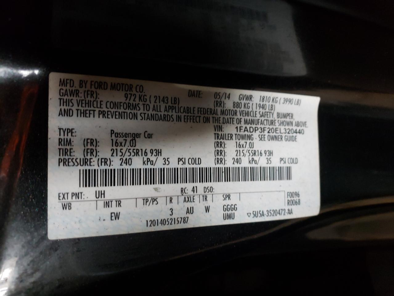 Photo 10 from auction – 2014 FORD FOCUS SE with VIN 1FADP3F20EL320440