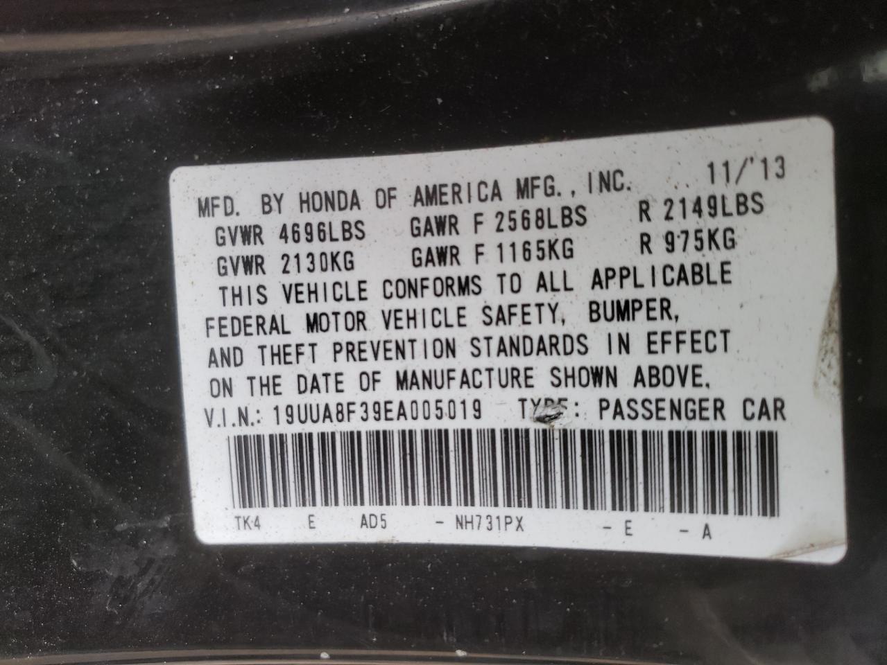 Photo 10 from auction – 2014 ACURA TL SE with VIN 19UUA8F39EA005019