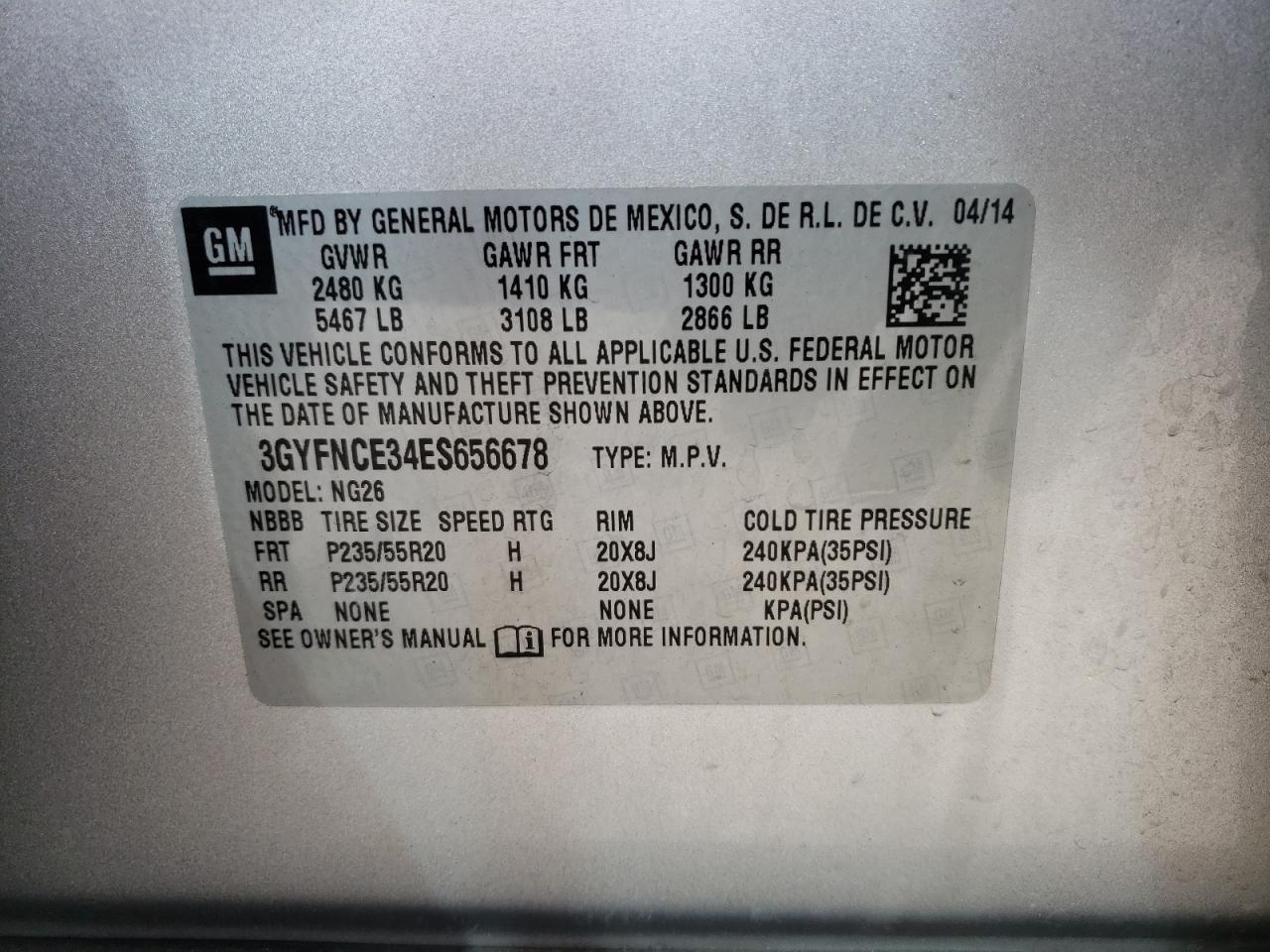 Photo 10 from auction – 2014 CADILLAC SRX PERFOR with VIN 3GYFNCE34ES656678