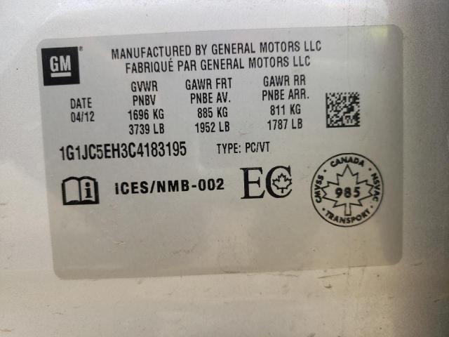 CHEVROLET SONIC LT 2012 with VIN 1G1JC5EH3C4183195 - Photo from auction