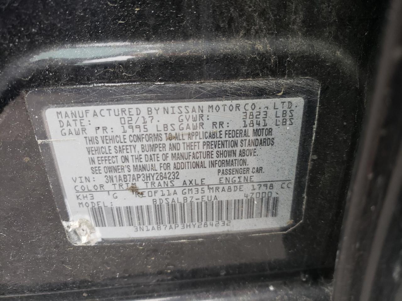 Photo 11 from auction – 2017 NISSAN SENTRA S with VIN 3N1AB7AP3HY284232
