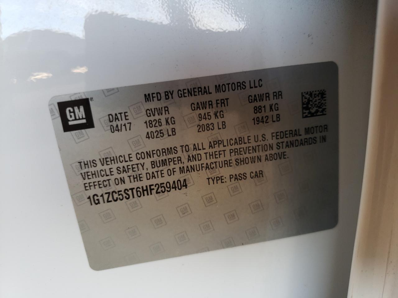 Photo 10 from auction – 2017 CHEVROLET MALIBU LS with VIN 1G1ZC5ST6HF259404