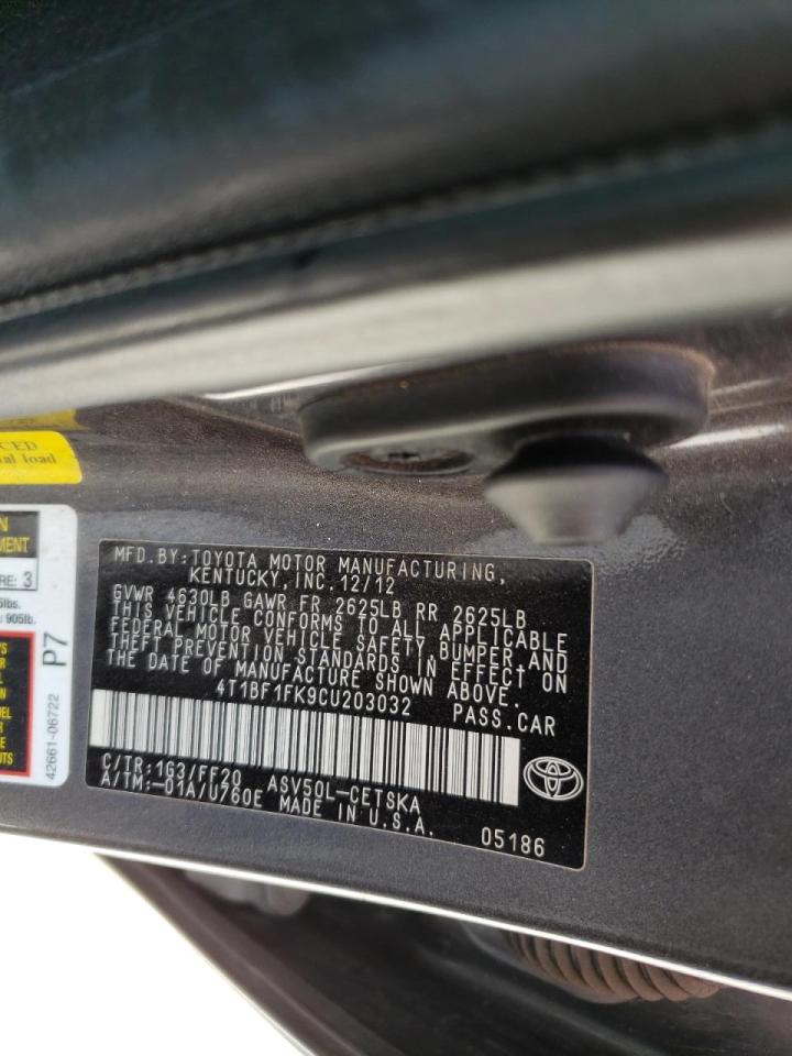 Photo 10 from auction – 2012 TOYOTA CAMRY BASE with VIN 4T1BF1FK9CU203032