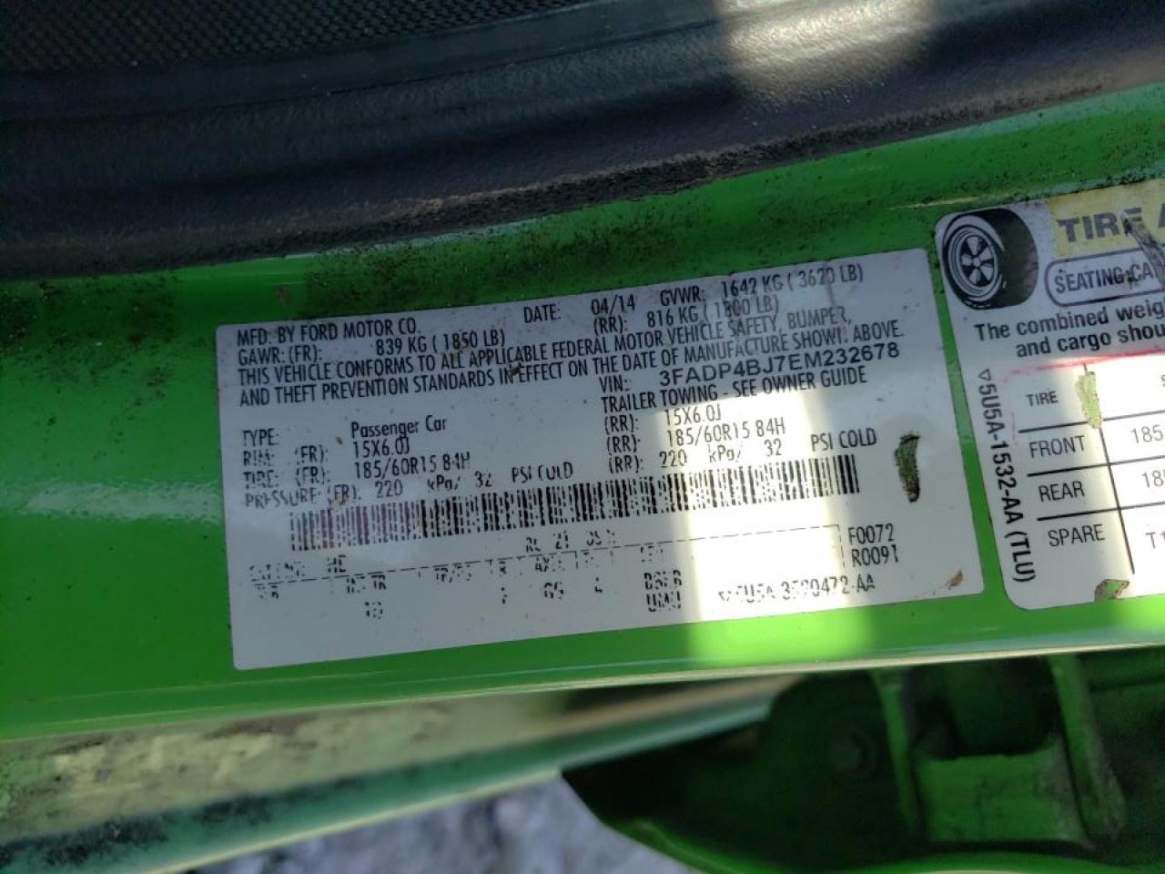 Photo 10 from auction – 2014 FORD FIESTA SE with VIN 3FADP4BJ7EM232678