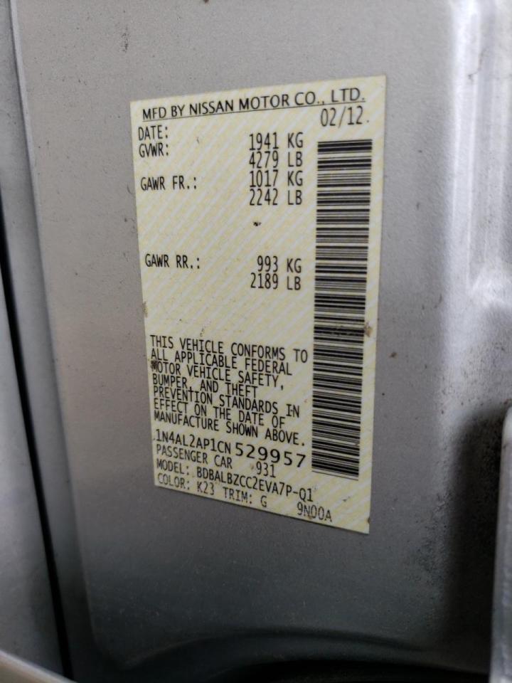Photo 10 from auction – 2012 NISSAN ALTIMA BAS with VIN 1N4AL2AP1CN529957