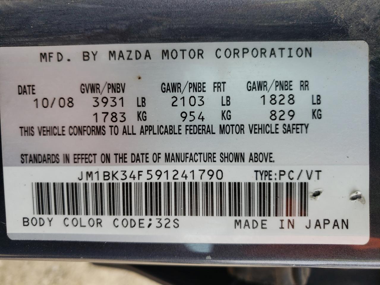 Photo 10 from auction – 2009 MAZDA 3 I with VIN JM1BK34F591241790