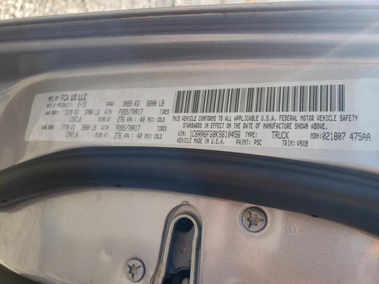 Photo 10 from auction – 2019 RAM 1500 CLASS with VIN 1C6RR6FG8KS610456