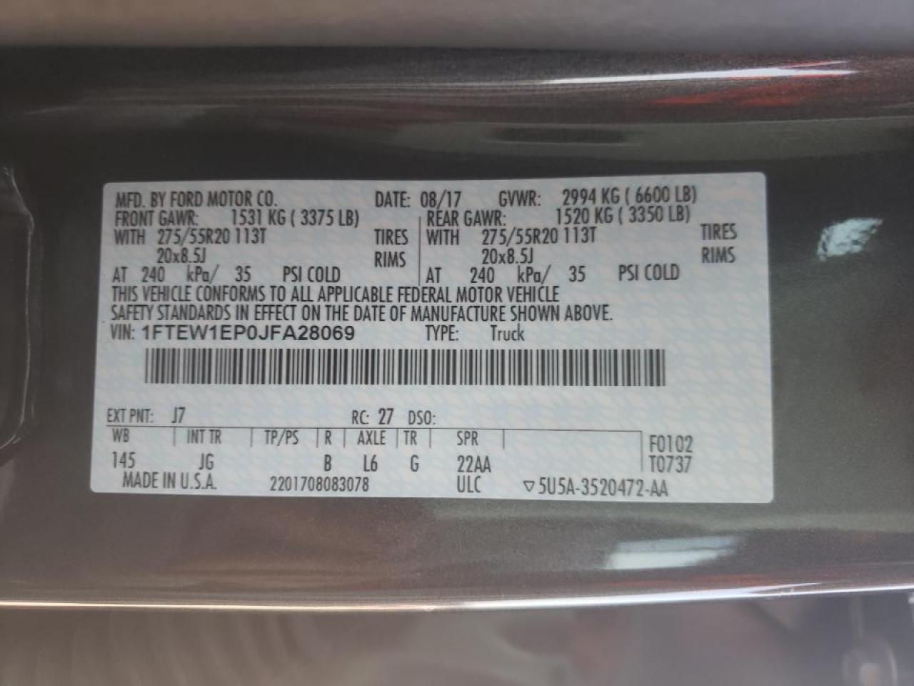 Photo 10 from auction – 2018 FORD F150 SUPER with VIN 1FTEW1EP0JFA28069