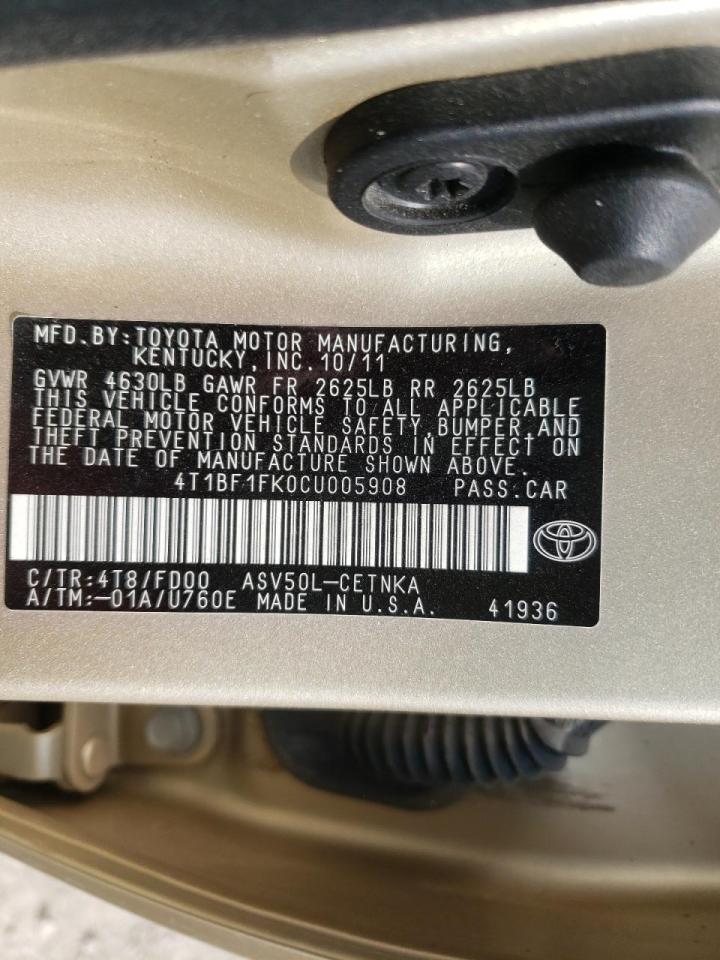 Photo 10 from auction – 2012 TOYOTA CAMRY BASE with VIN 4T1BF1FK0CU005908