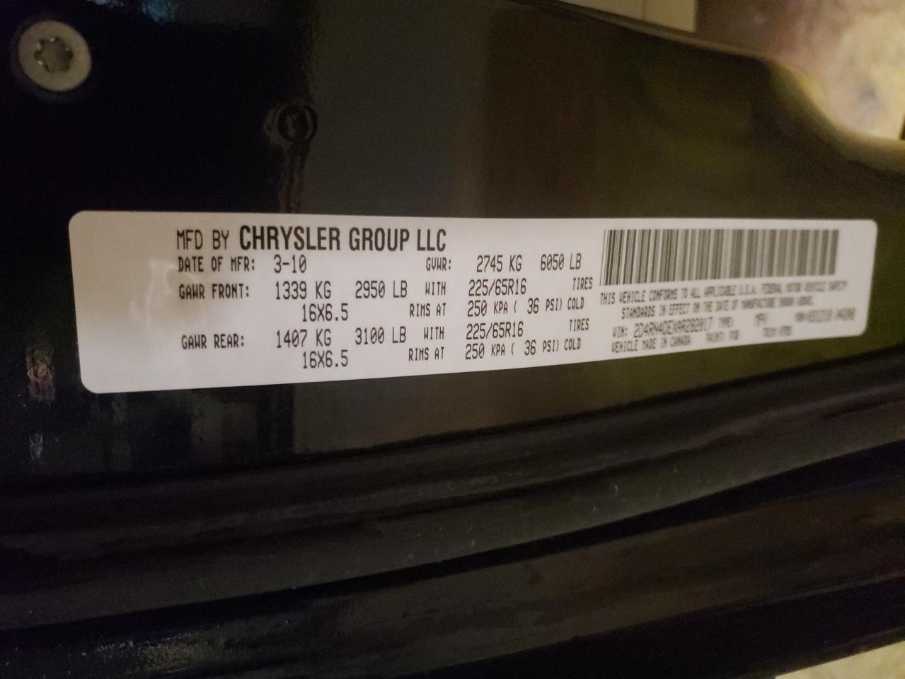 Photo 10 from auction – 2010 DODGE GRAND CARA with VIN 2D4RN4DEXAR282017