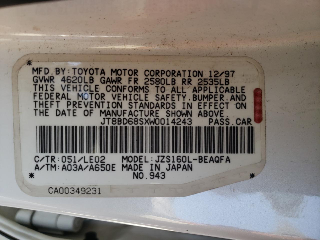 Photo 10 from auction – 1998 LEXUS GS 300 with VIN JT8BD68SXW0014243