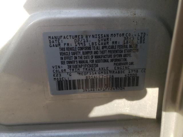 Photo 10 from auction – 2015 NISSAN SENTRA S with VIN 3N1AB7AP1FY249704