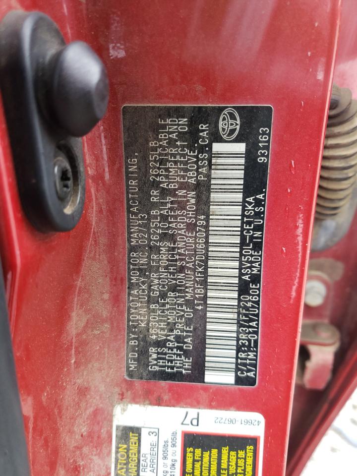 Photo 10 from auction – 2013 TOYOTA CAMRY L with VIN 4T1BF1FK7DU660794