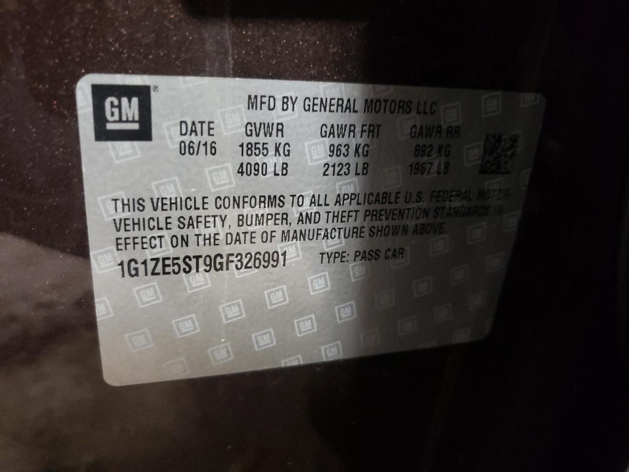 Photo 10 from auction – 2016 CHEVROLET MALIBU LT with VIN 1G1ZE5ST9GF326991