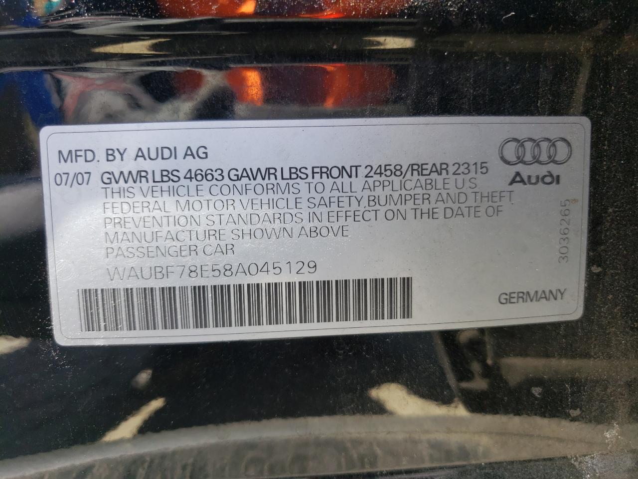 Photo 10 from auction – 2008 AUDI A4 S-LINE with VIN WAUBF78E58A045129