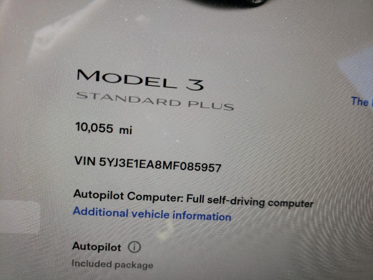 Photo 8 from auction – 2021 TESLA MODEL 3 with VIN 5YJ3E1EA8MF085957