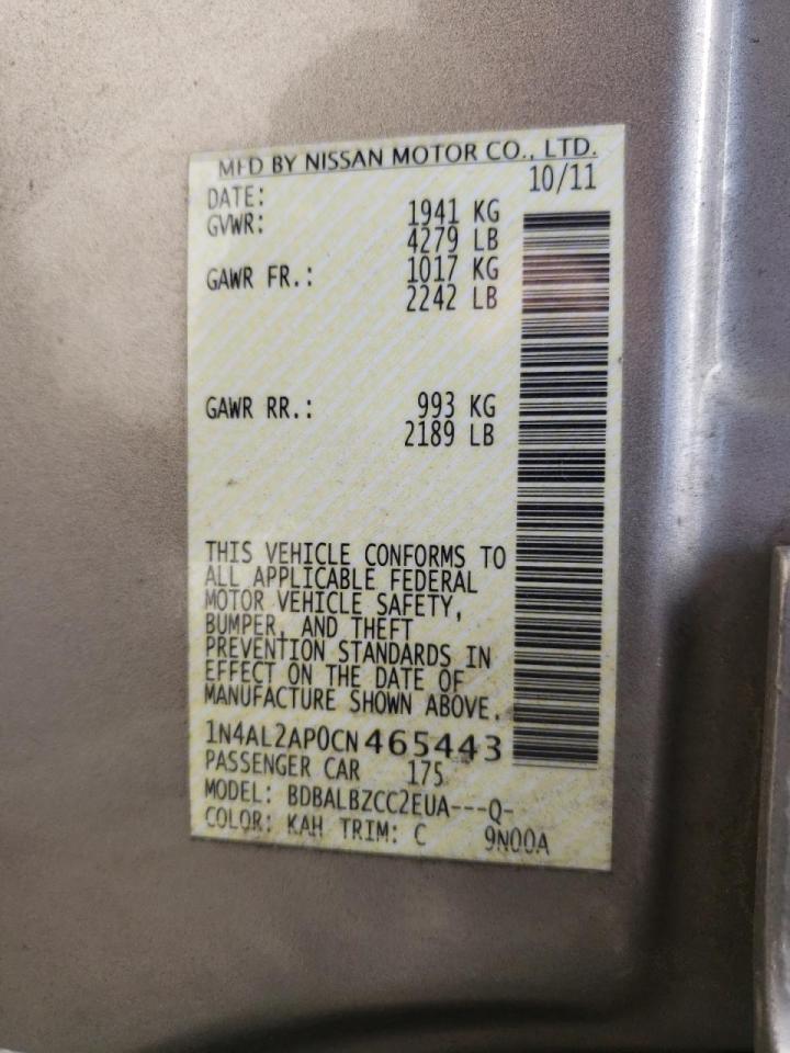 Photo 10 from auction – 2012 NISSAN ALTIMA BAS with VIN 1N4AL2AP0CN465443