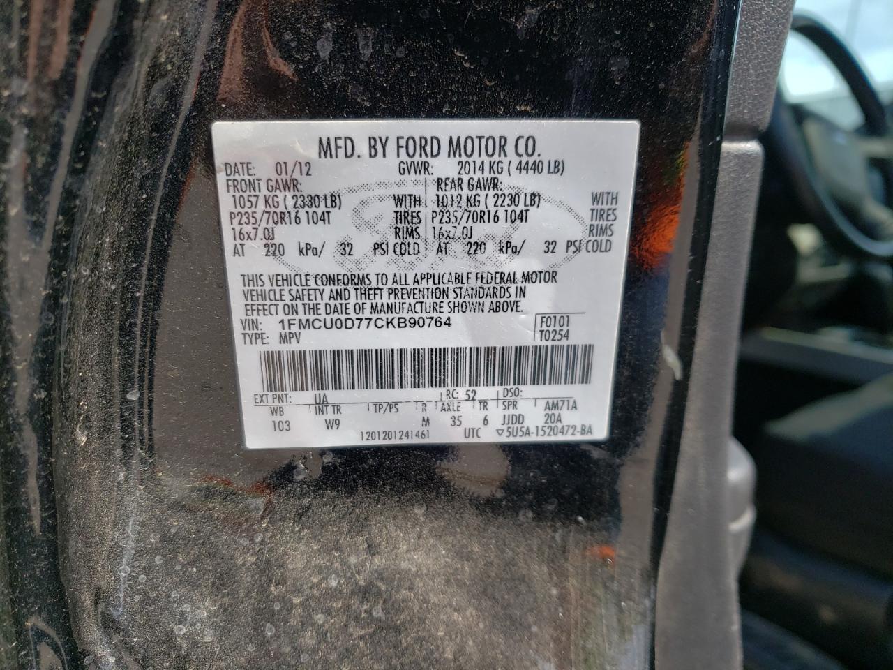 Photo 10 from auction – 2012 FORD ESCAPE with VIN 1FMCU0D77CKB90764