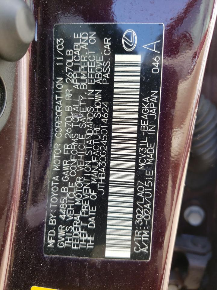Photo 10 from auction – 2004 LEXUS ES 330 with VIN JTHBA30G245014624