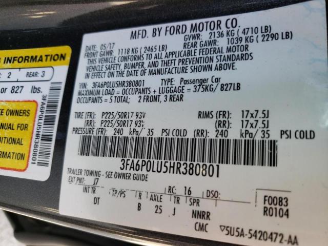 Photo 10 from auction – 2017 FORD FUSION SE with VIN 3FA6P0LU5HR380801
